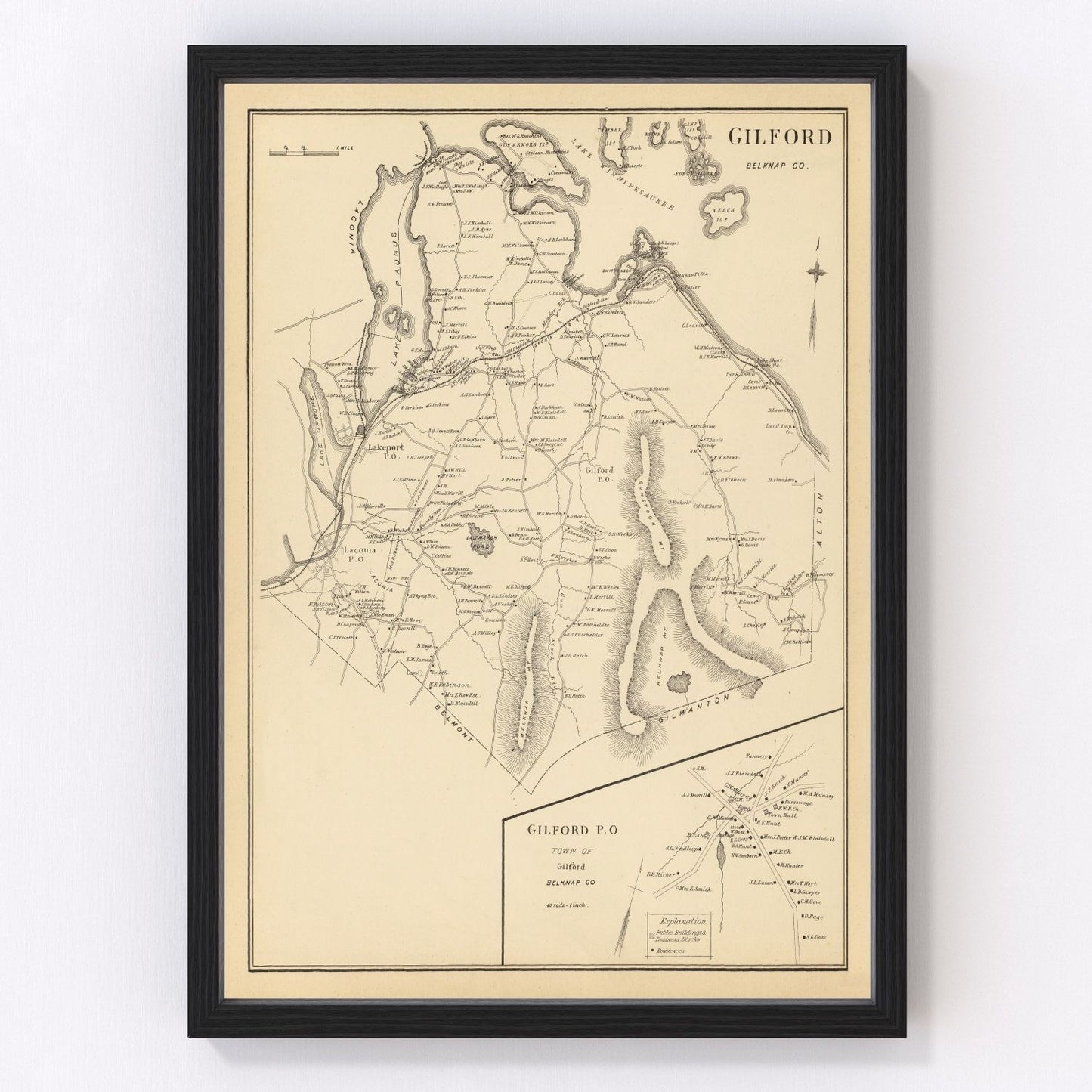 Vintage map of Gilford, New Hampshire, 1892