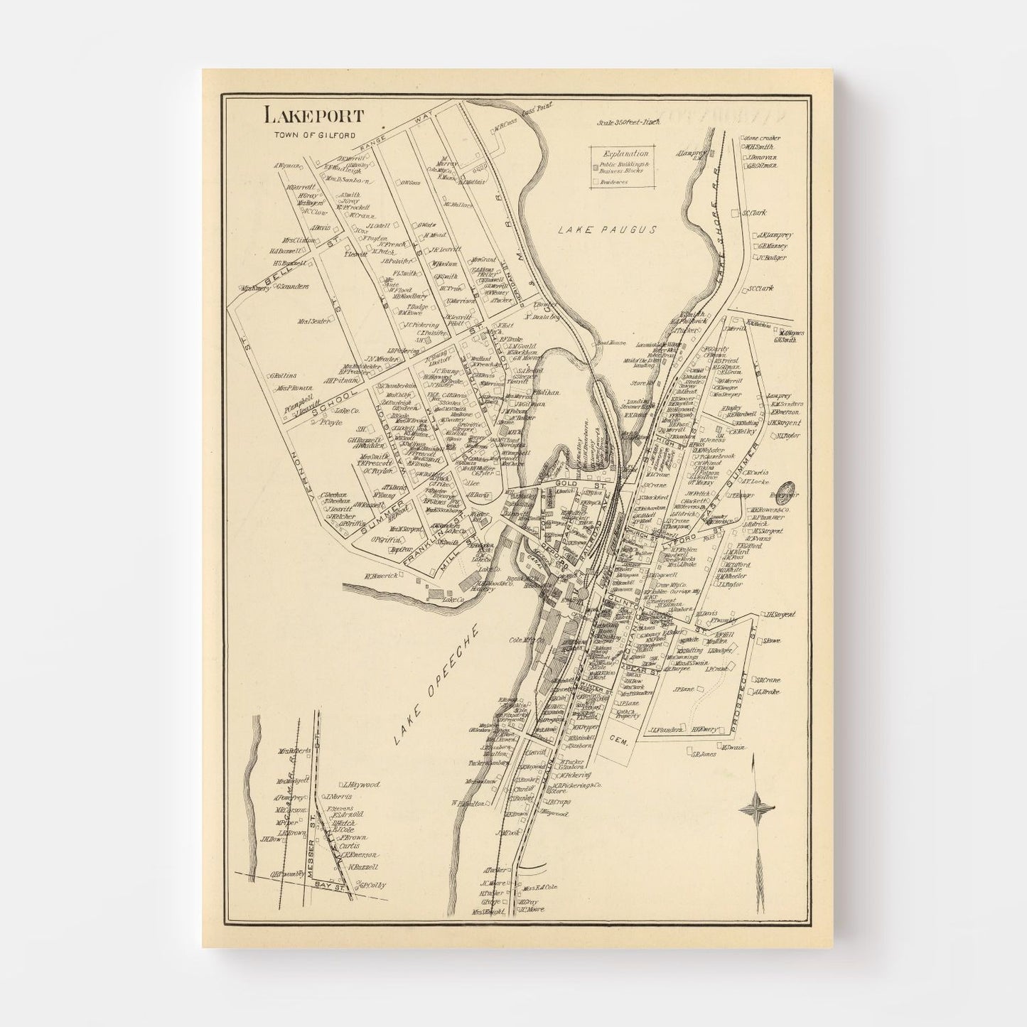 Vintage Map of Lakeport, New Hampshire, 1892