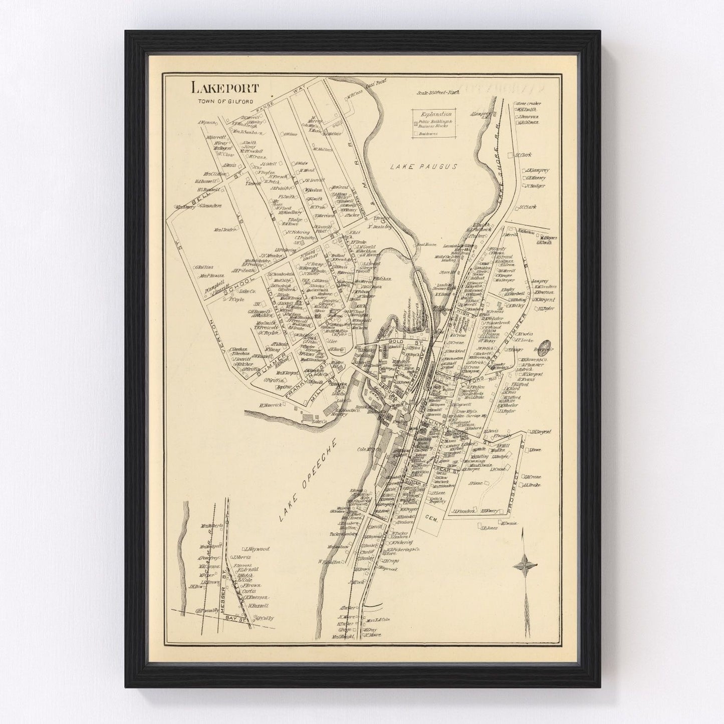 Vintage map of Lakeport, New Hampshire, 1892