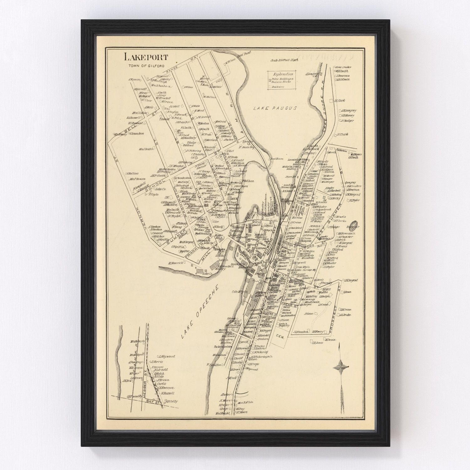Vintage map of Lakeport, New Hampshire, 1892