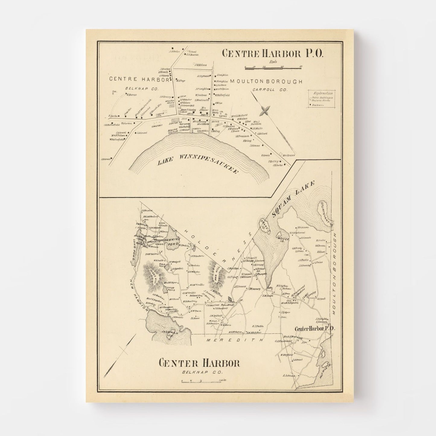 Vintage Map of Center Harbor, New Hampshire, 1892