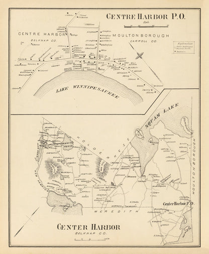 Vintage Map of Center Harbor, New Hampshire, 1892