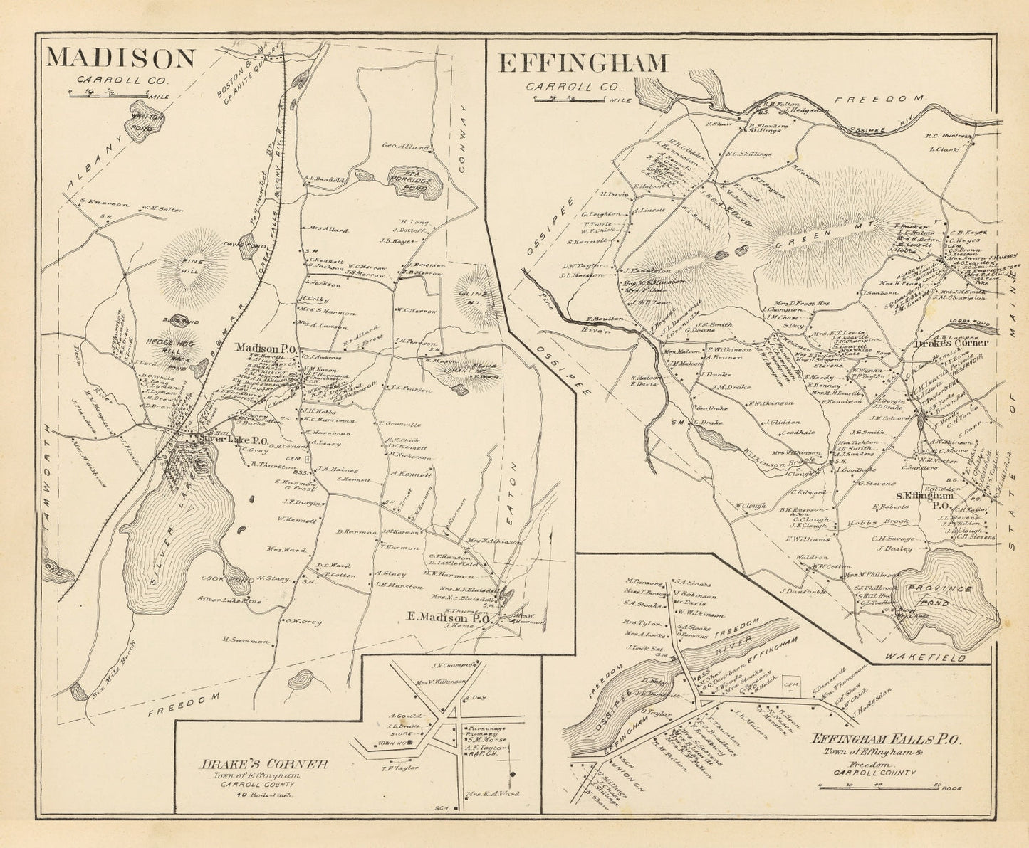 Vintage Map of Effingham, New Hampshire, 1892