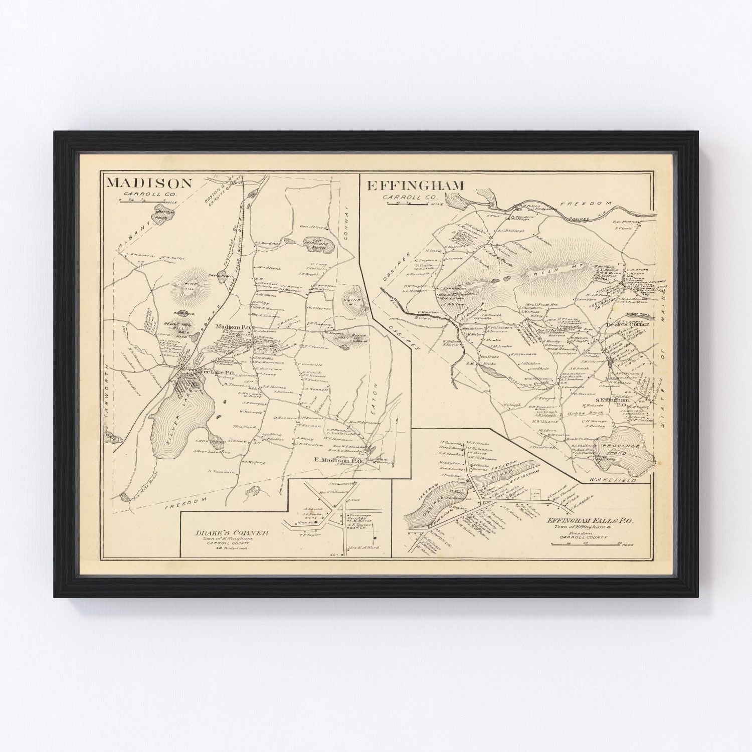 Vintage map of Effingham, New Hampshire, 1892