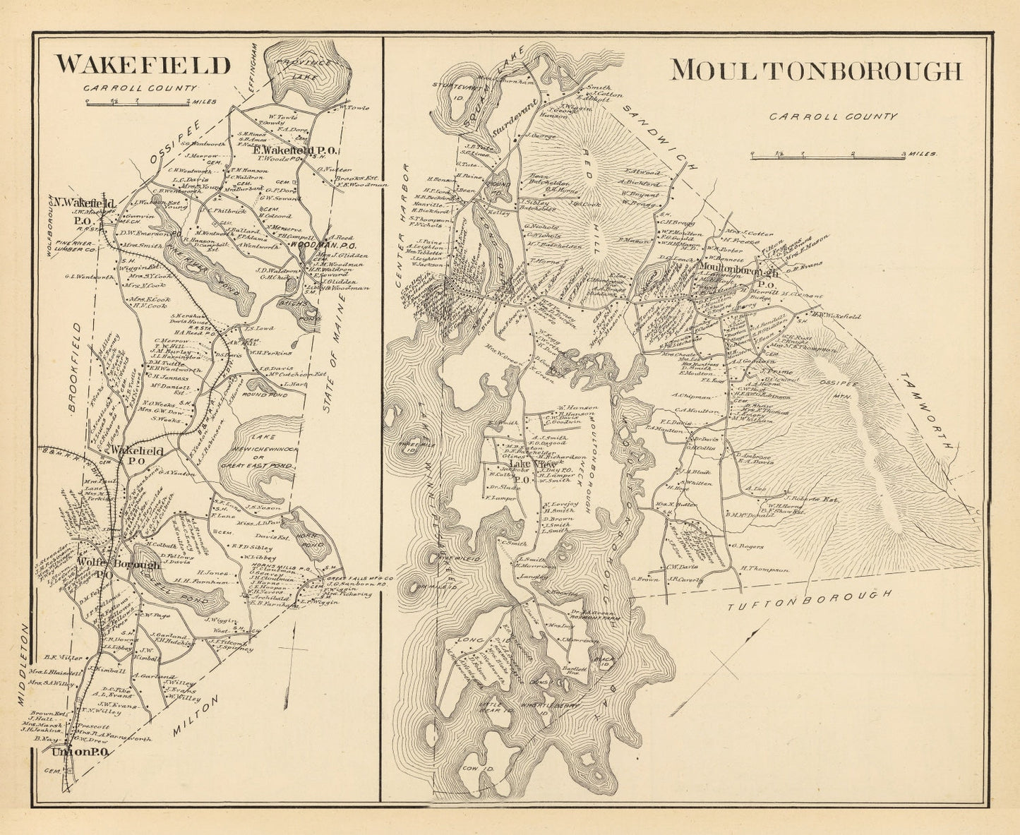 Vintage Map of Moultonboro, New Hampshire, 1892