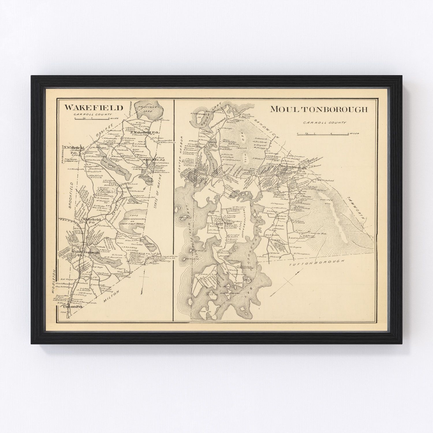 Vintage map of Moultonboro, Carroll County, New Hampshire, 1892
