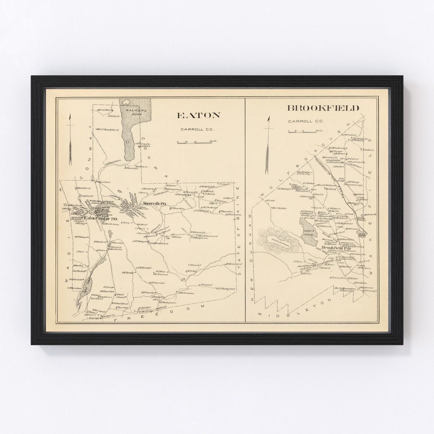 vintage map of Brookfield New Hampshire 1892, restored print wall art
