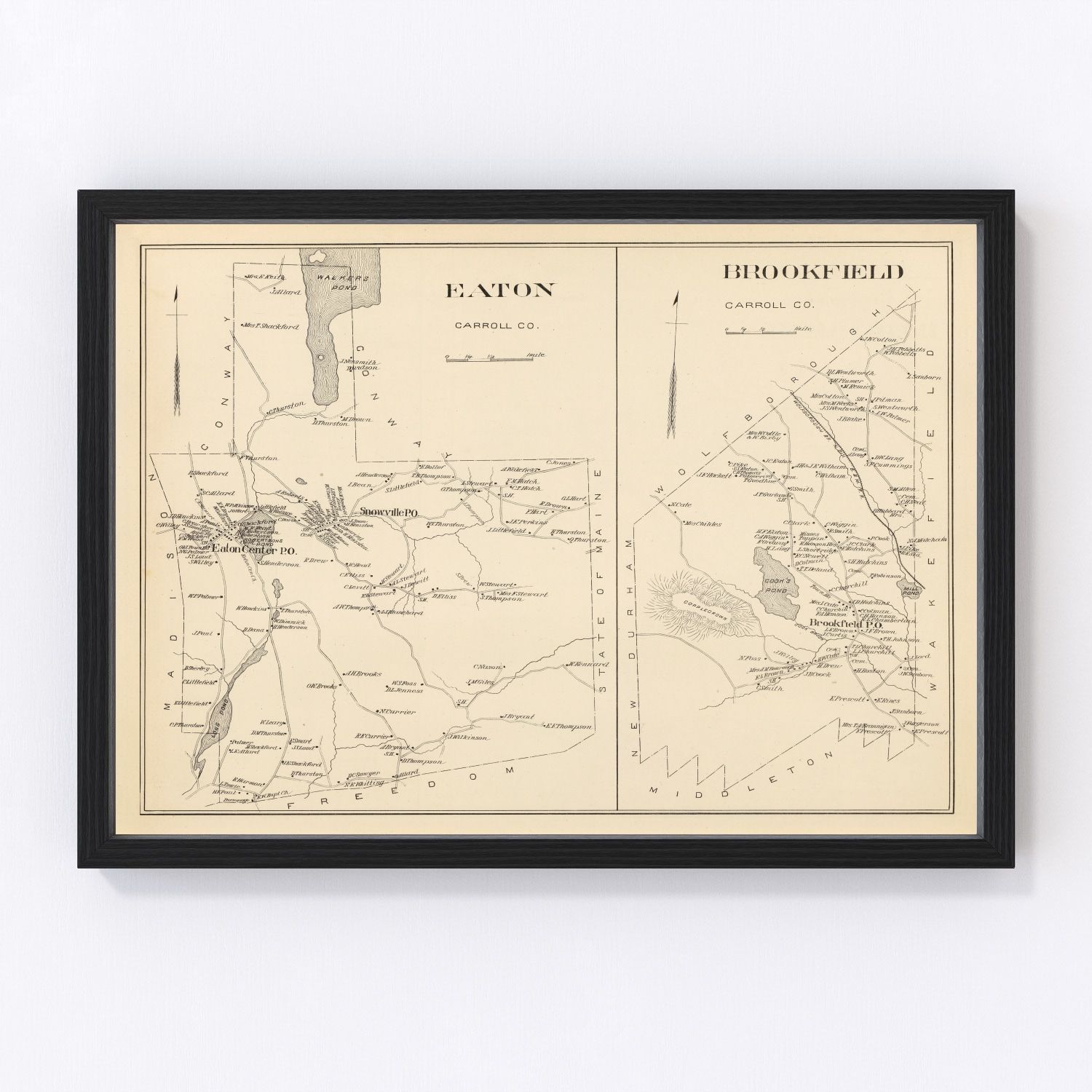 vintage map of Brookfield New Hampshire 1892, restored print wall art