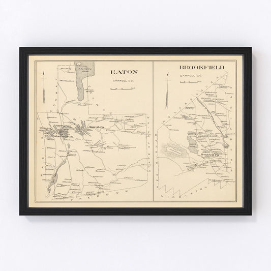 vintage map of Brookfield New Hampshire 1892, restored print wall art