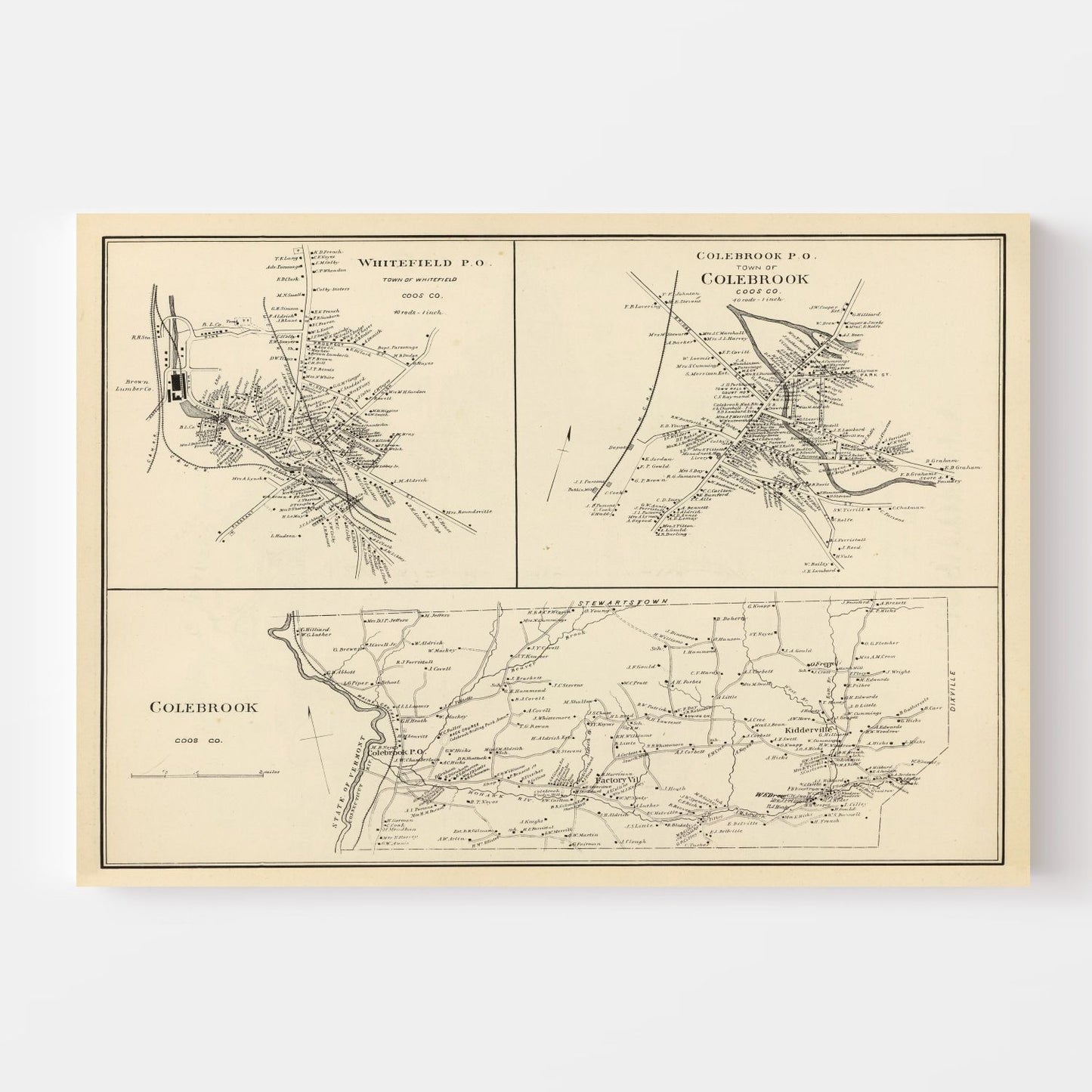 Vintage Map of Colebrook, New Hampshire, 1892