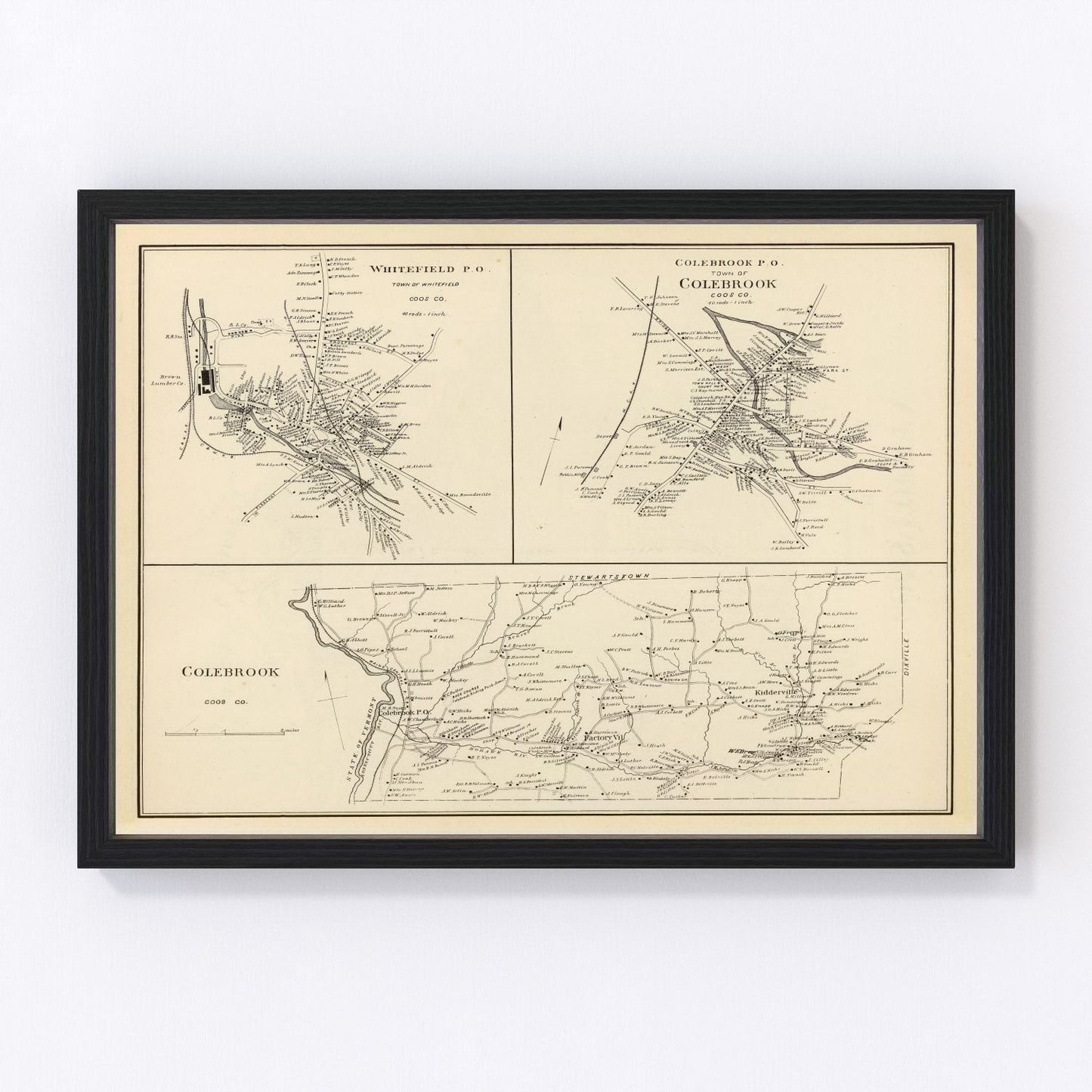 vintage map of Colebrook, New Hampshire, 1892