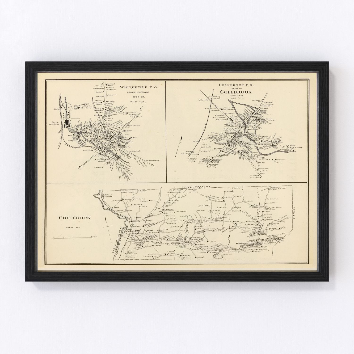 vintage map of Colebrook, New Hampshire, 1892