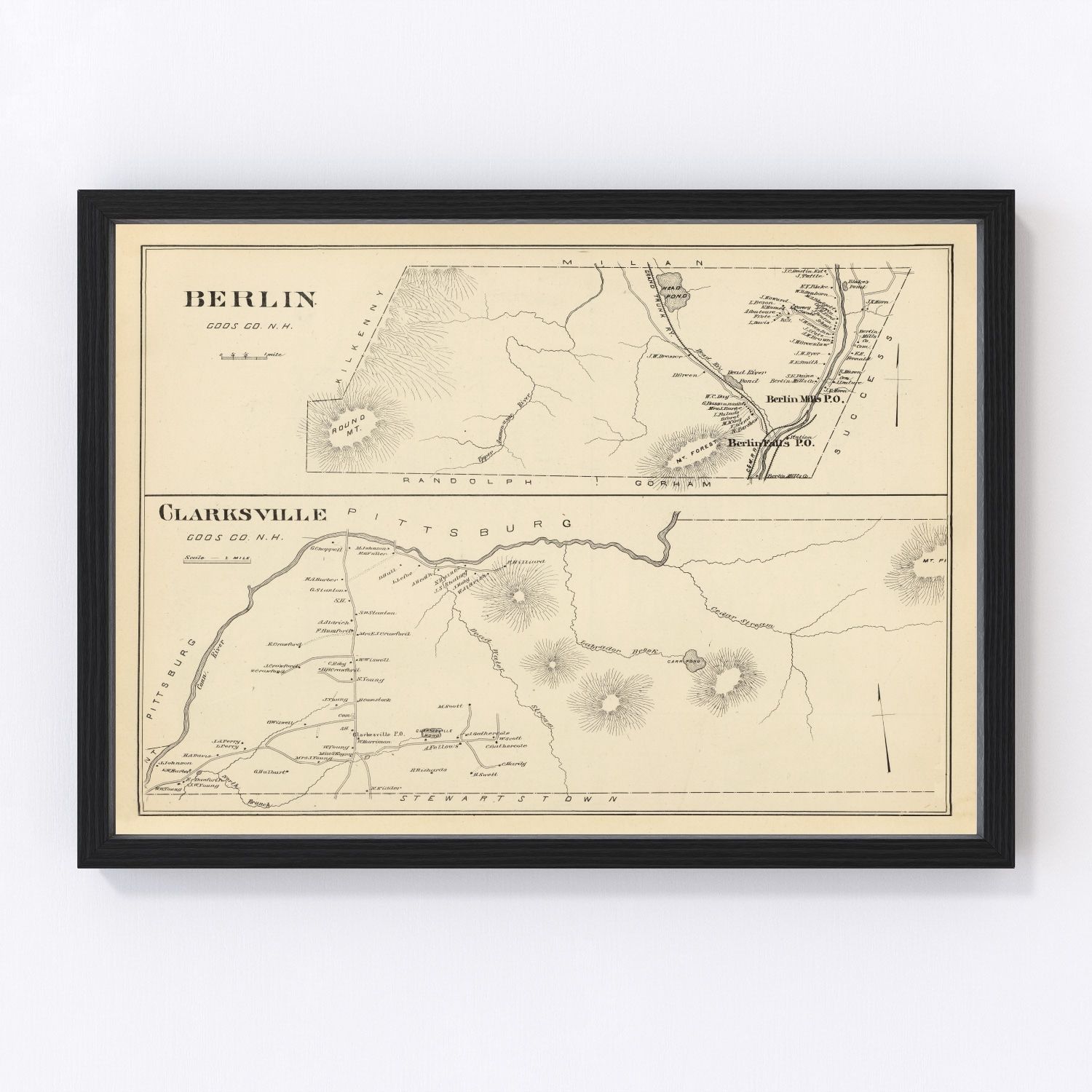 Vintage map of Berlin, Coos County, New Hampshire, 1892, restored print