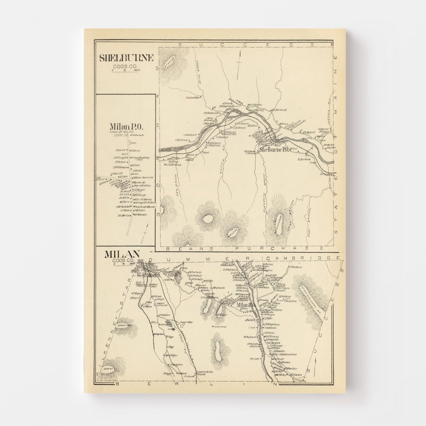 Vintage Map of Milan, New Hampshire, 1892