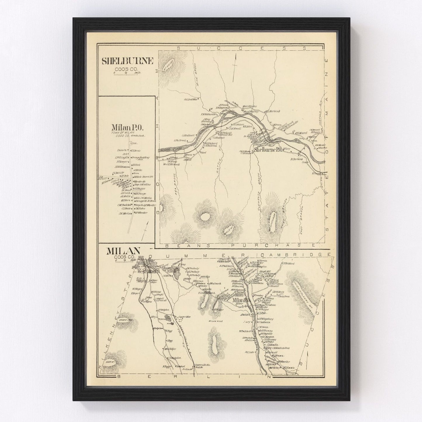 vintage map of Milan, New Hampshire, 1892