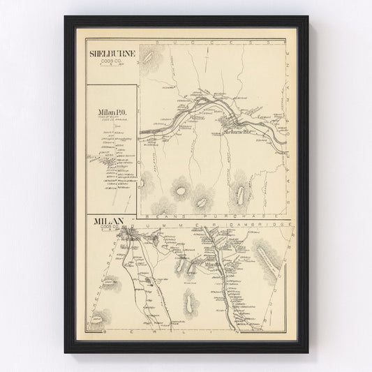 vintage map of Milan, New Hampshire, 1892