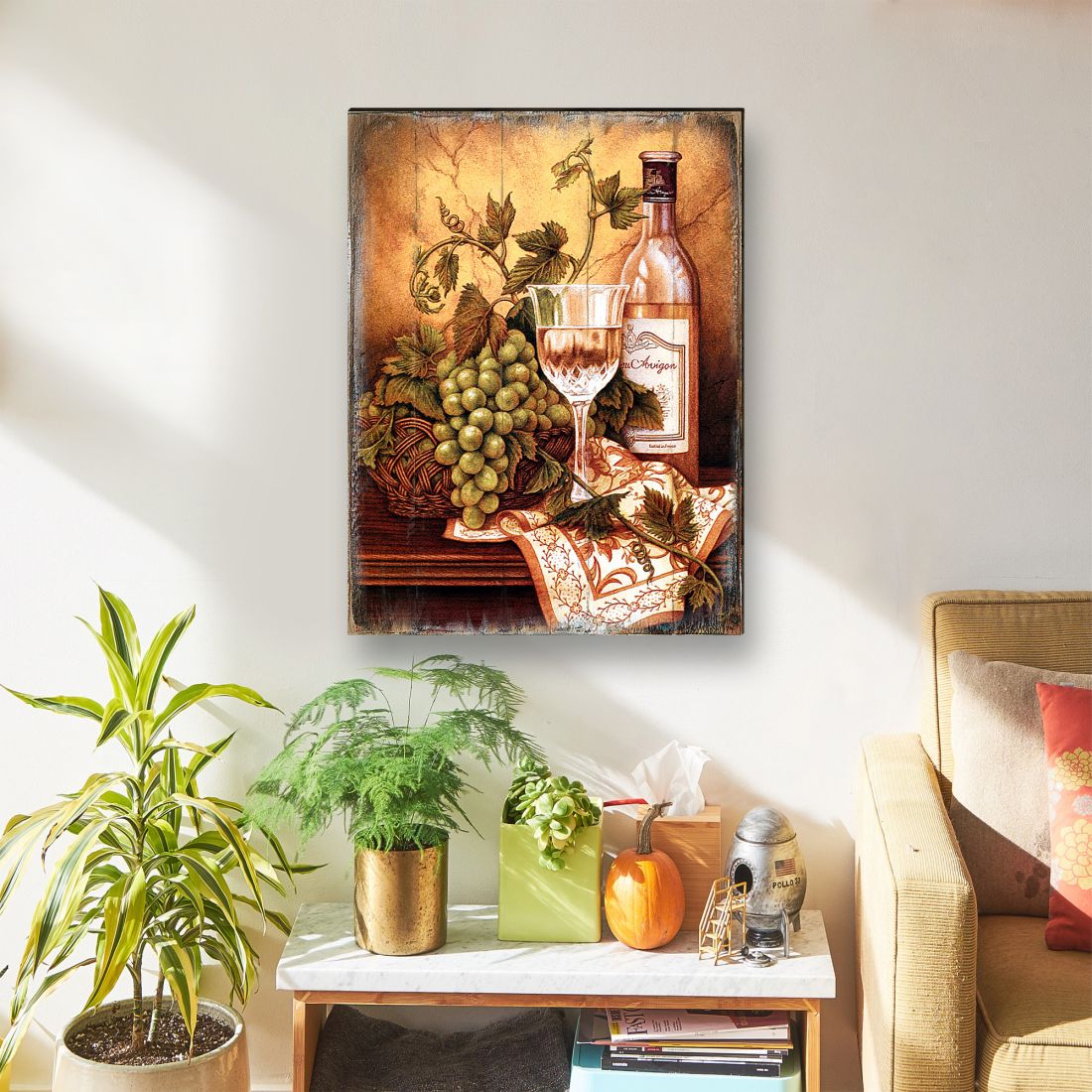 Vine and Grapes Handcrafted Wood Wall Art