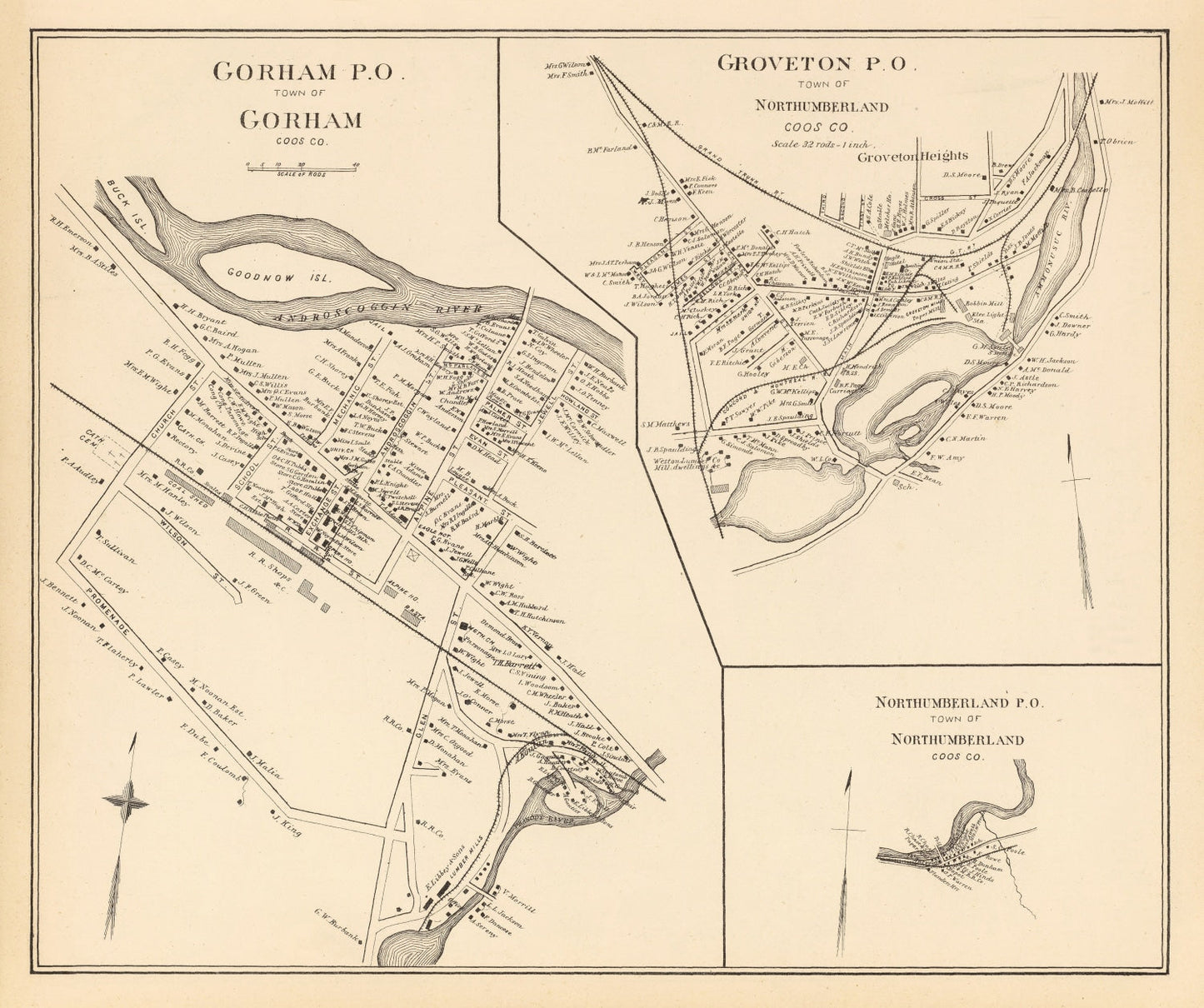 Vintage Map of Gorham, New Hampshire, 1892