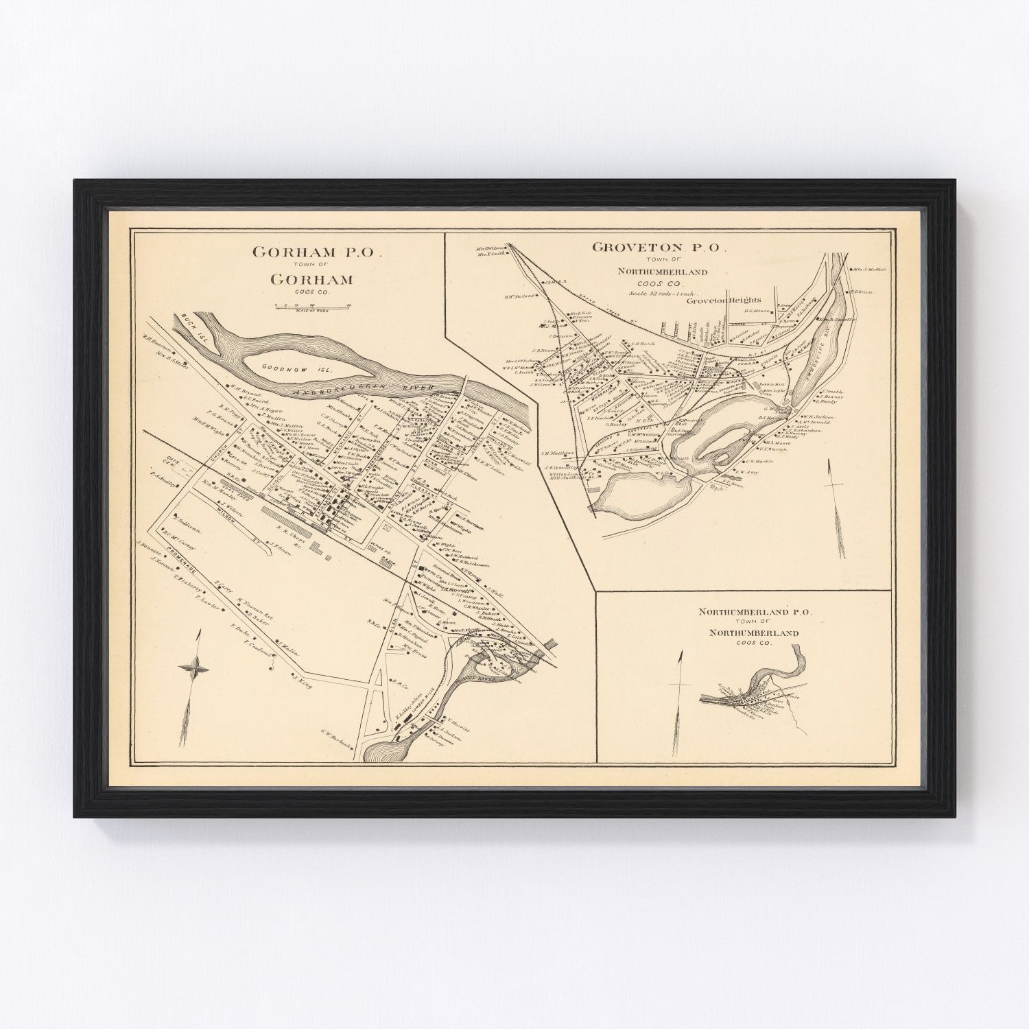 Vintage map of Gorham, New Hampshire, 1892