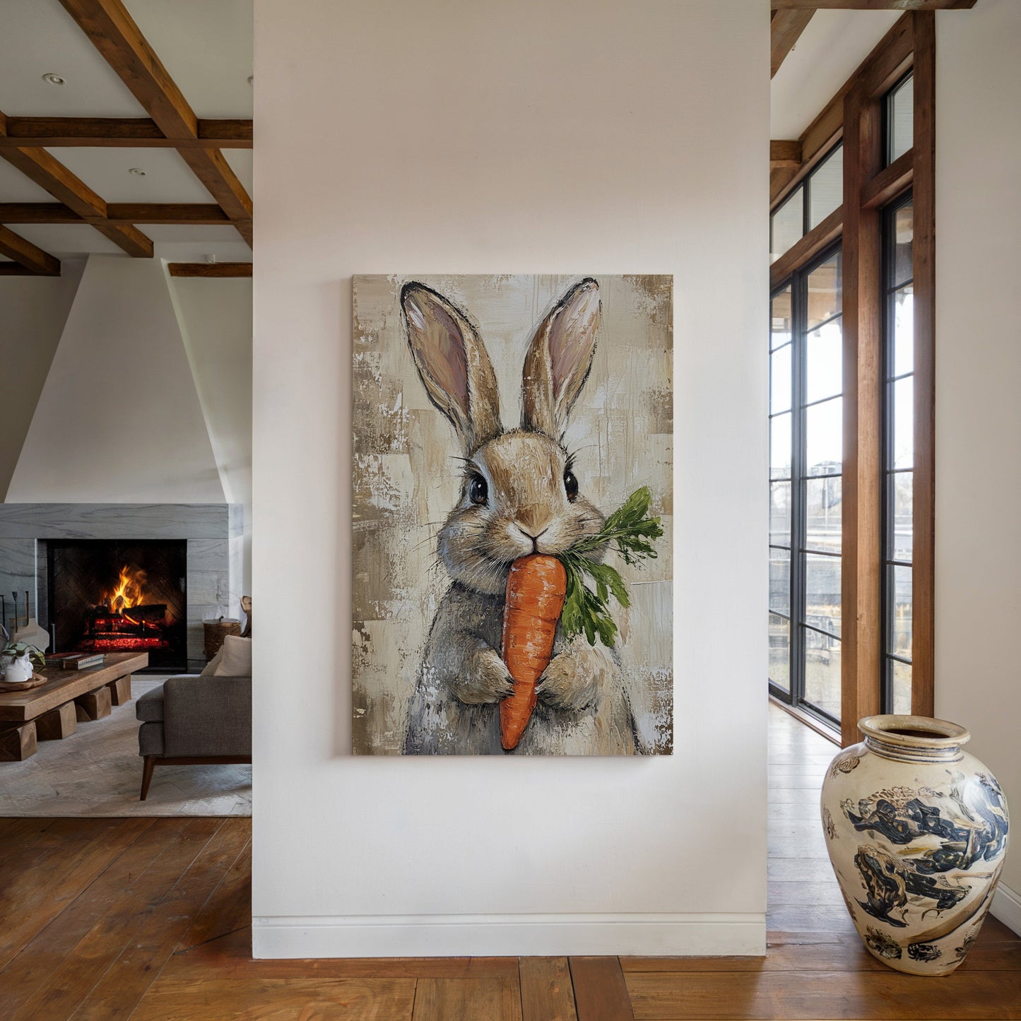 Bunny with Carrot Rustic Farmhouse Animal Wall Art Print