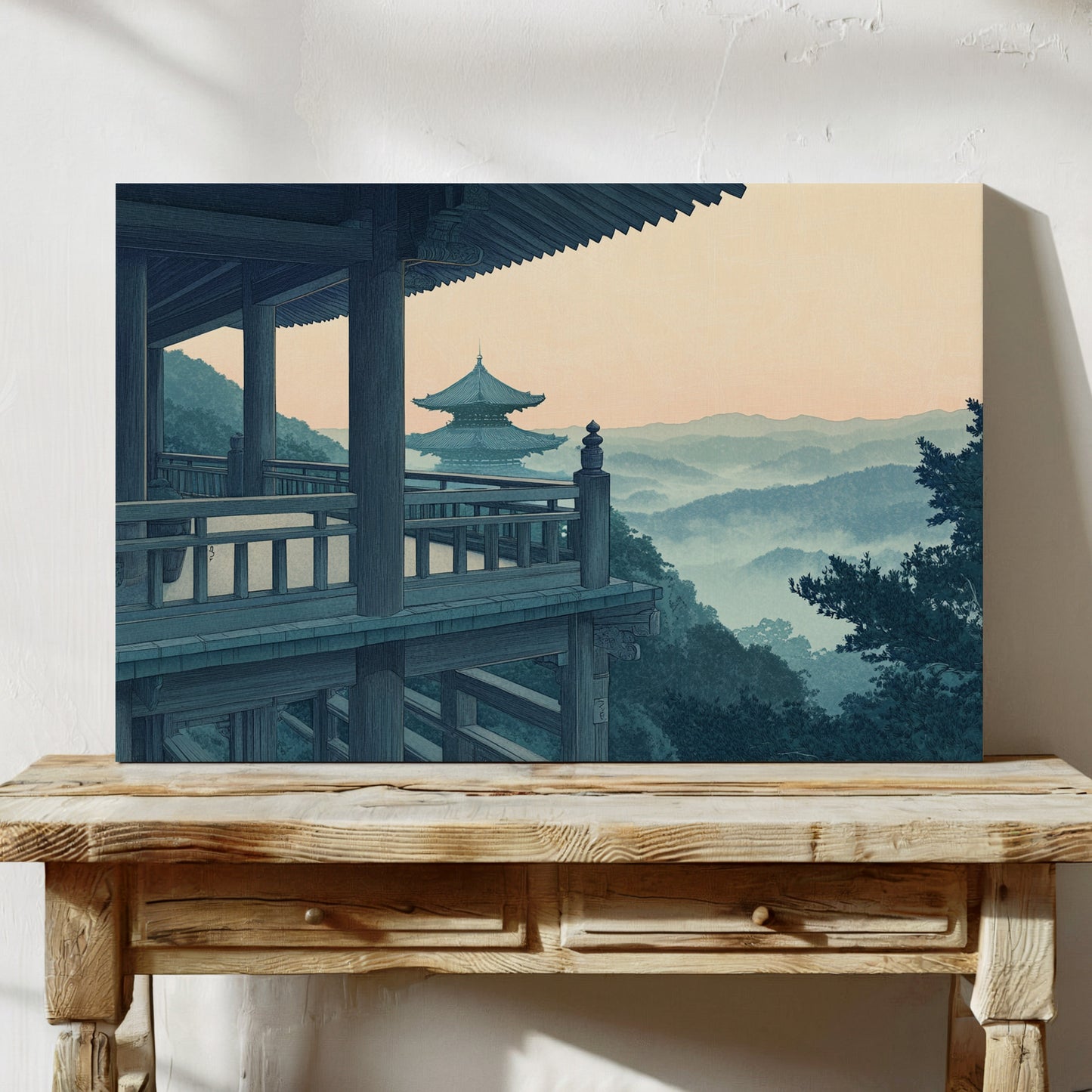 Japanese Temple Balcony Misty Mountain Wall Art Print
