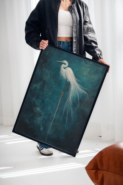 White Egret Wall Art - Minimalist Coastal Bird Print