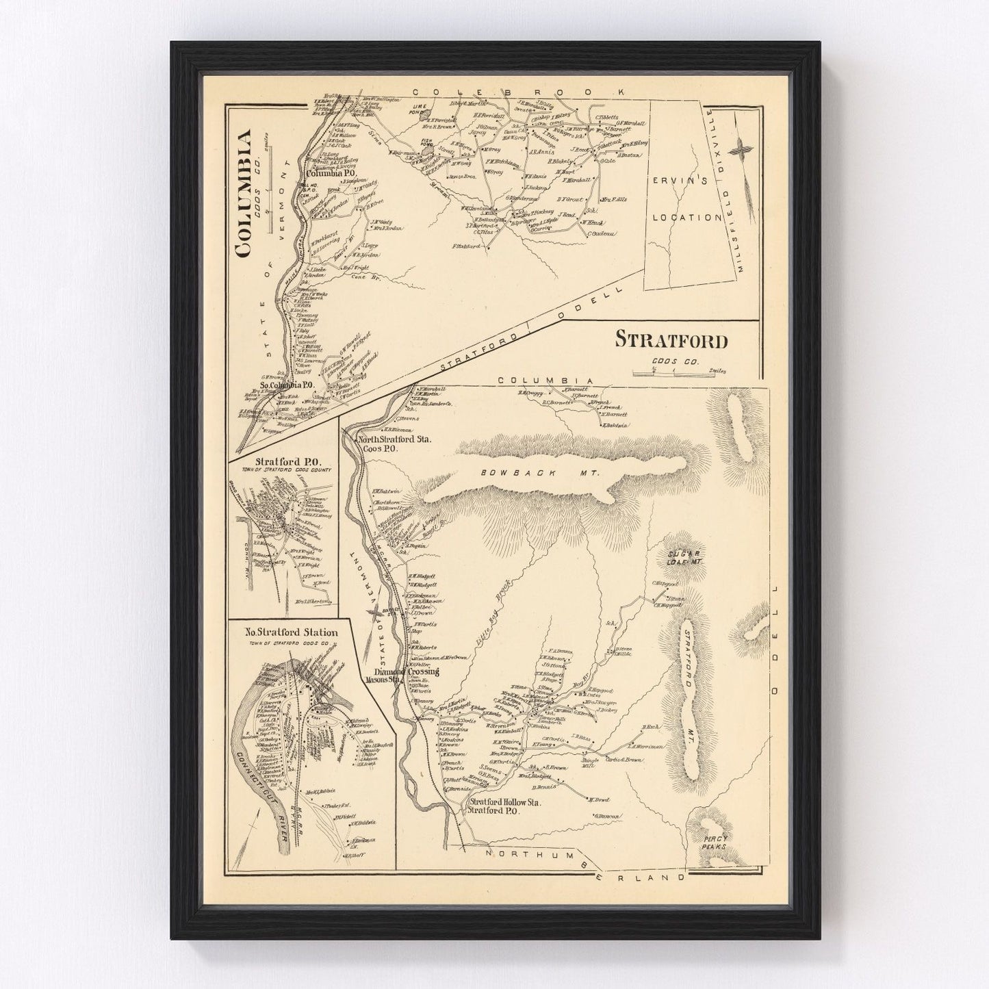 Vintage map of Columbia, New Hampshire, 1892