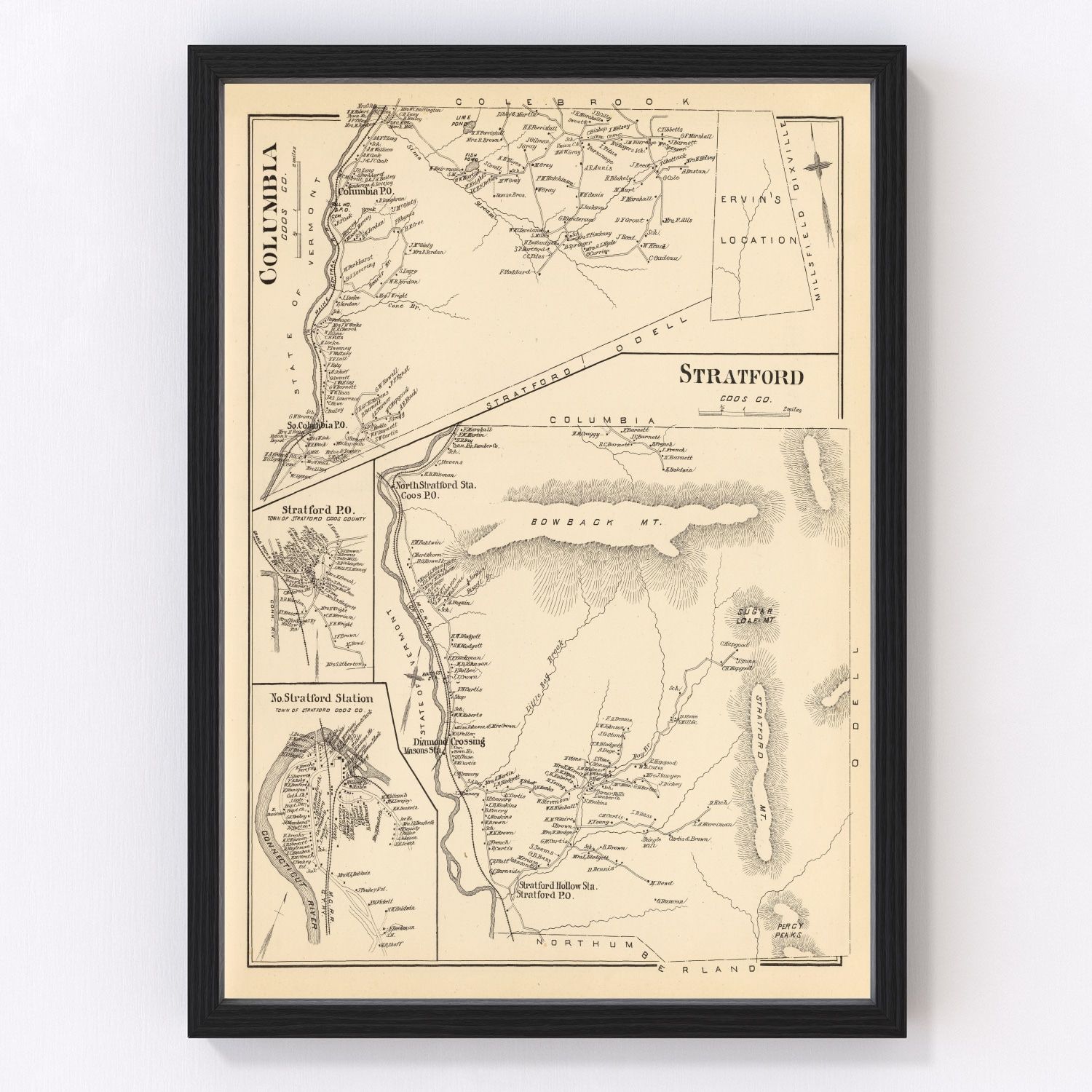 Vintage map of Columbia, New Hampshire, 1892
