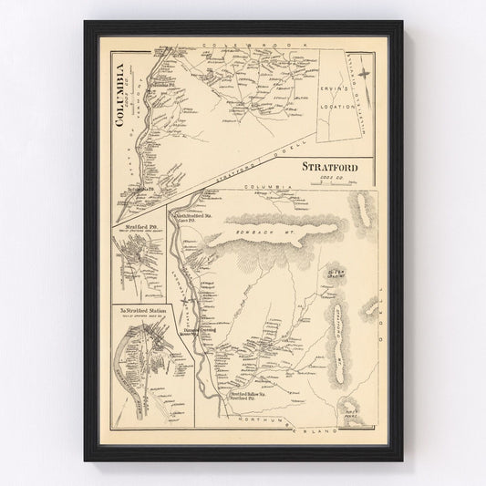 Vintage map of Columbia, New Hampshire, 1892