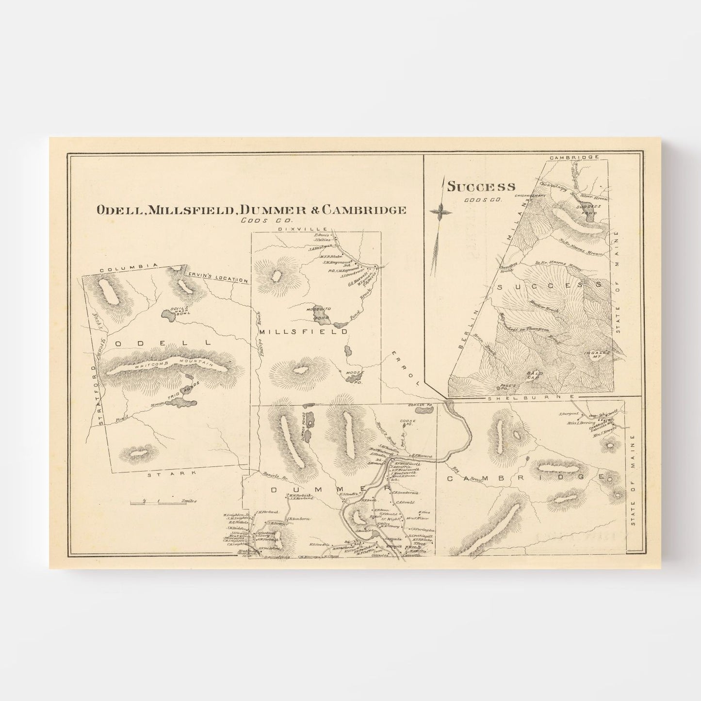Vintage Map of Millsfield, New Hampshire, 1892