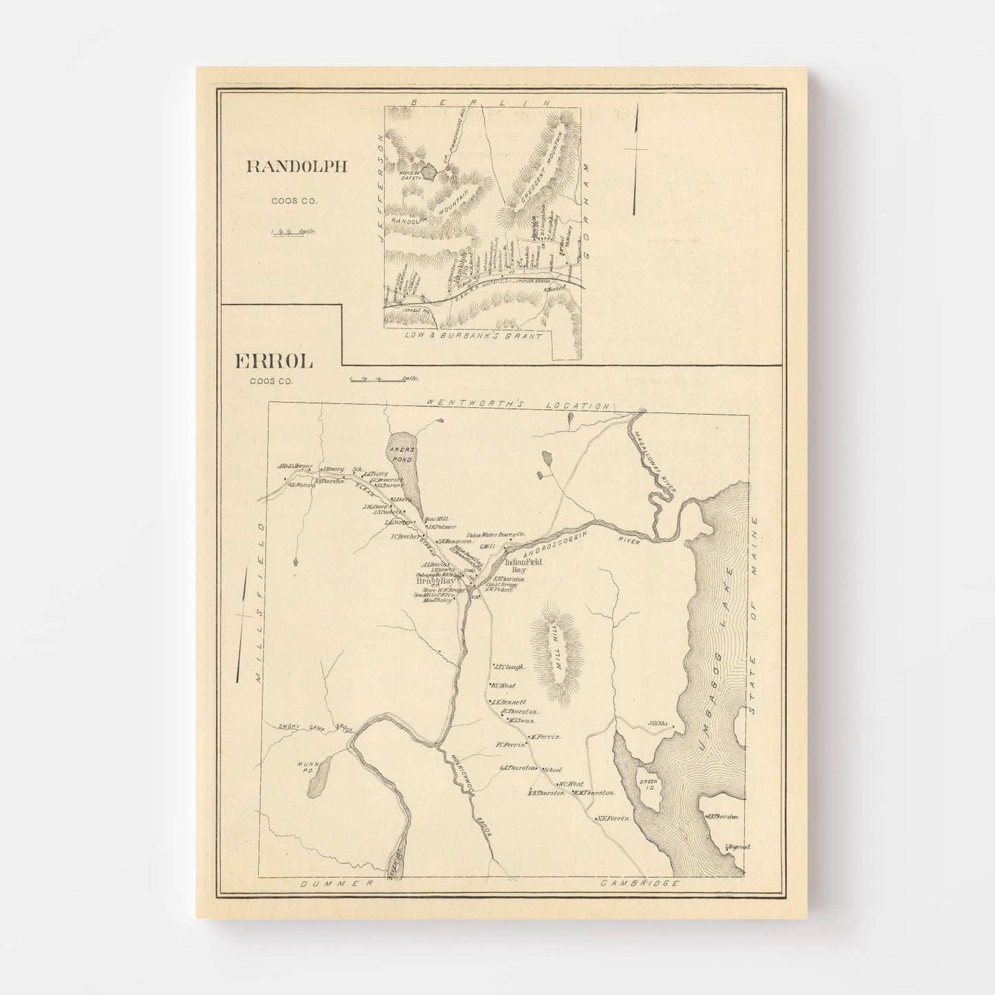 Vintage Map of Errol, New Hampshire, 1892