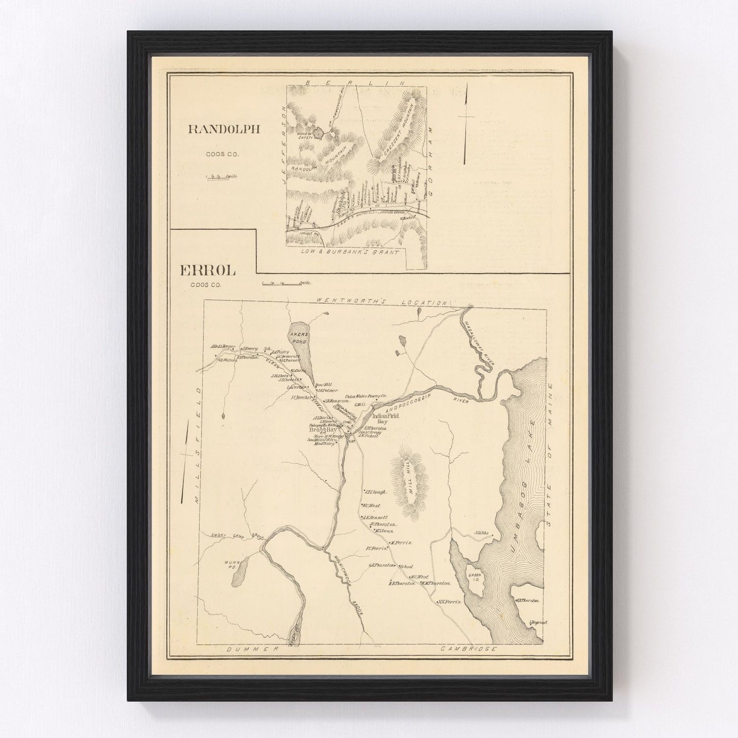 Vintage map of Errol, New Hampshire, 1892