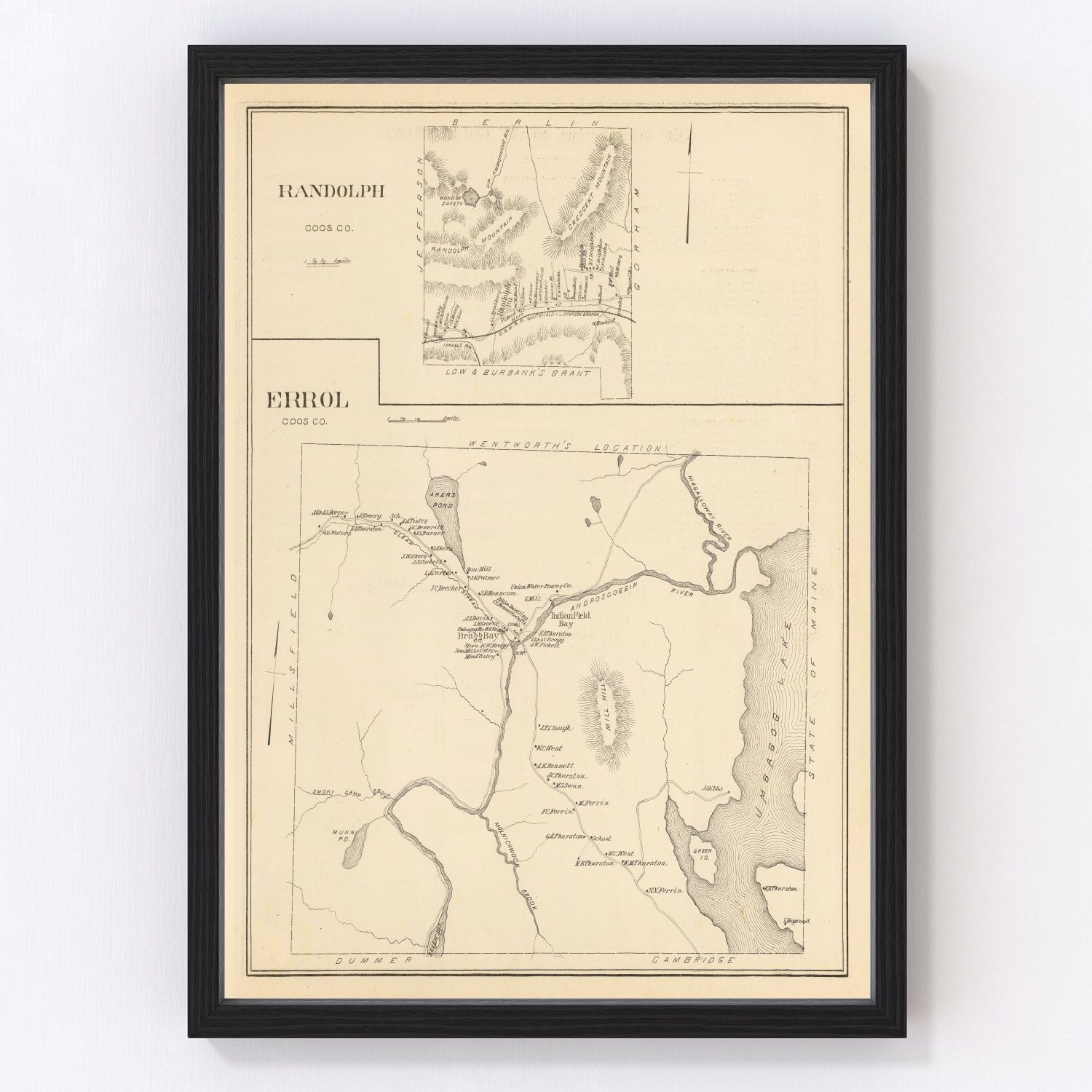 Vintage map of Errol, New Hampshire, 1892