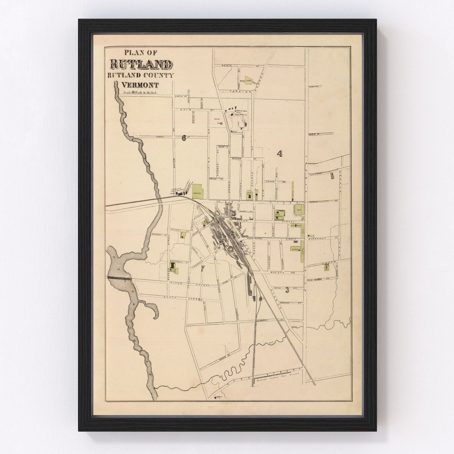 vintage map of Rutland, Vermont, 1876