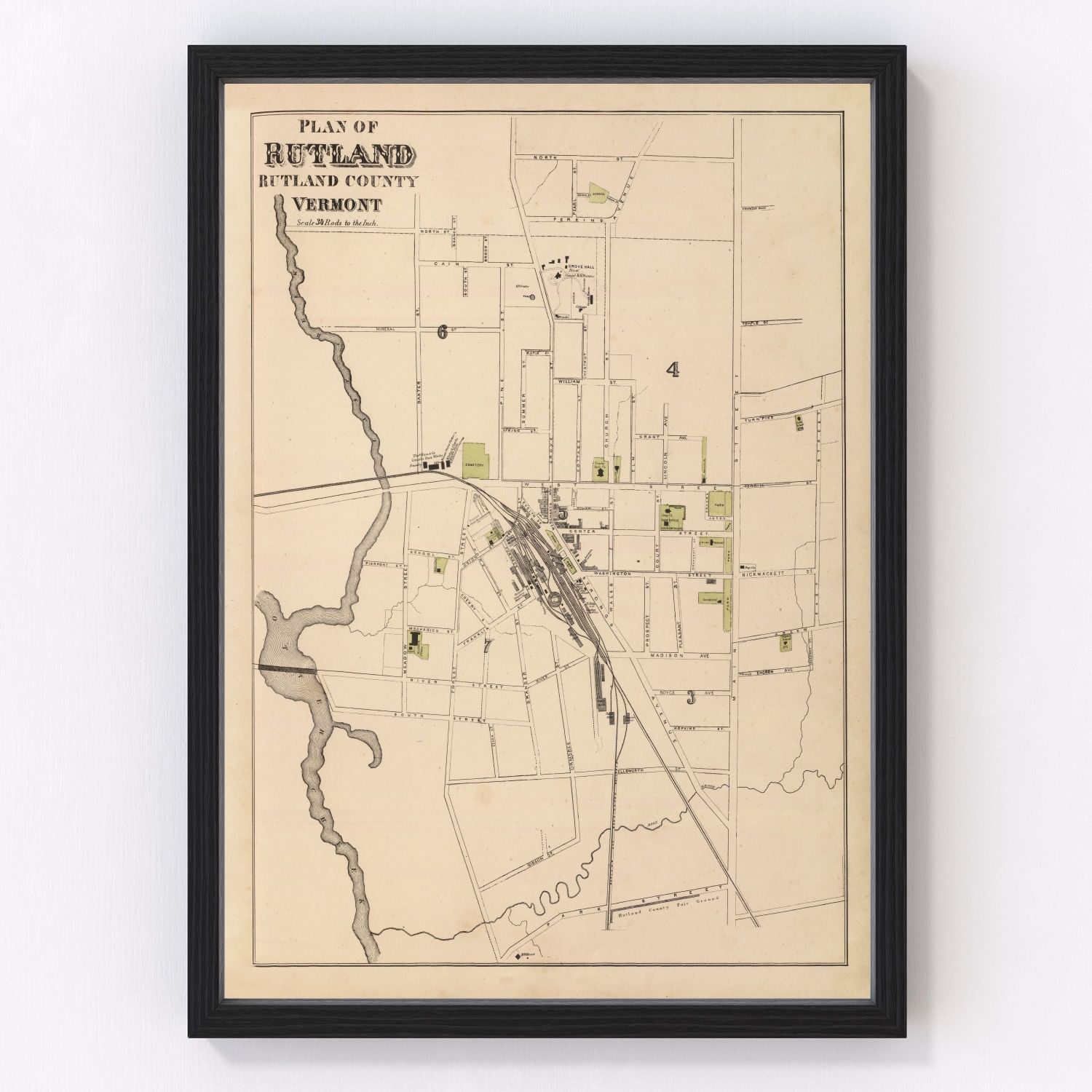vintage map of Rutland, Vermont, 1876