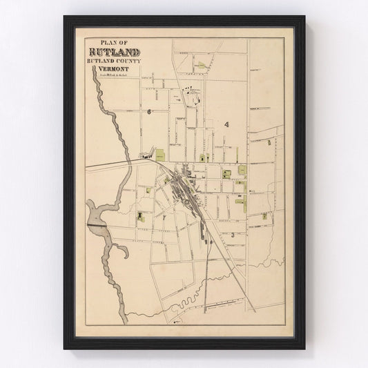 vintage map of Rutland, Vermont, 1876