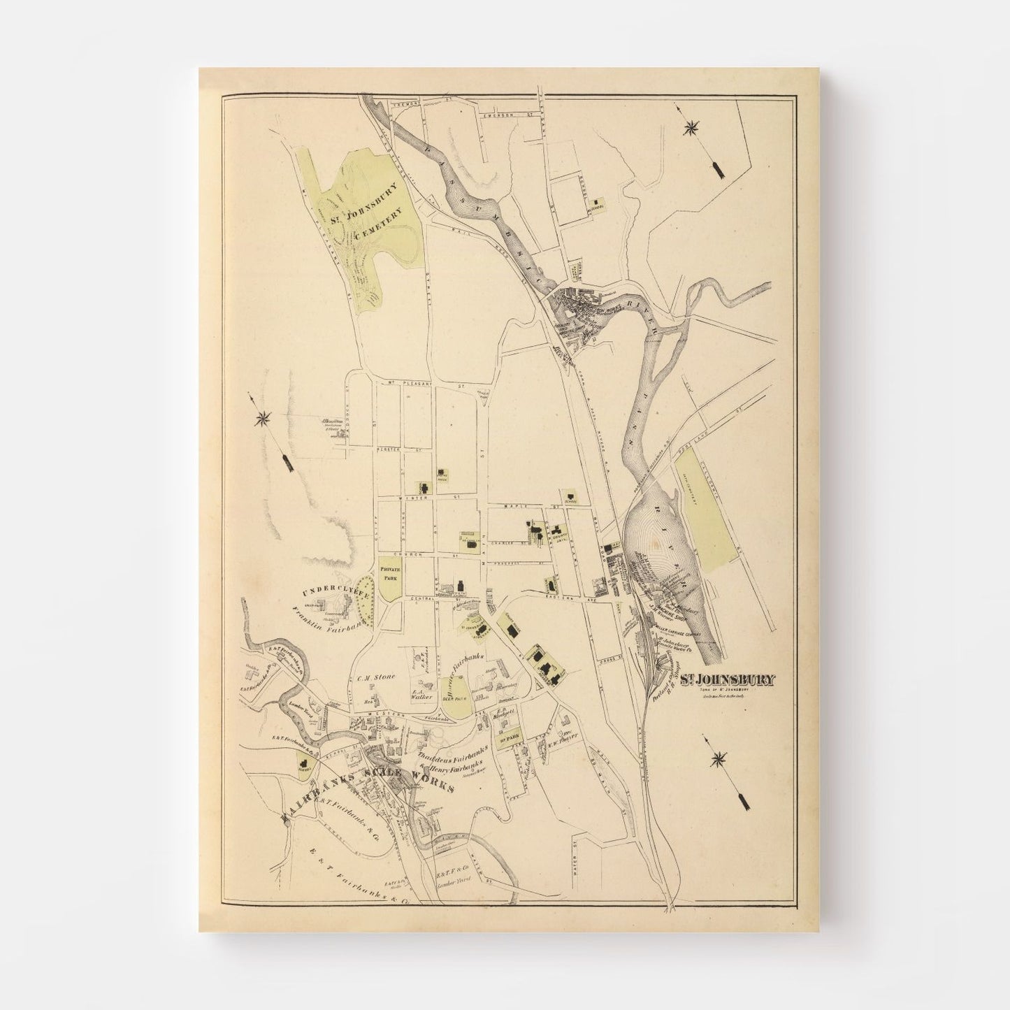 Vintage Map of Saint Johnsbury, Vermont, 1876