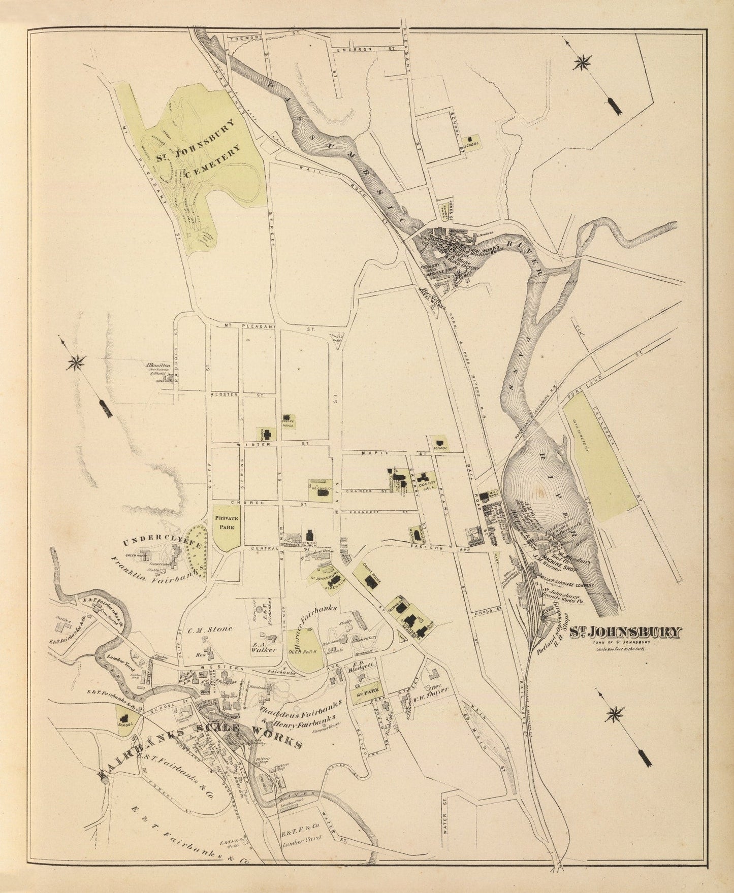 Vintage Map of Saint Johnsbury, Vermont, 1876