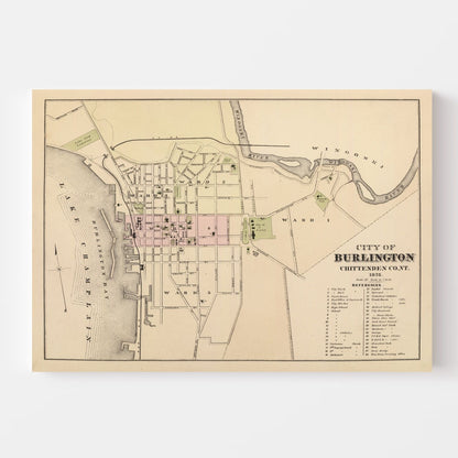 Vintage Map of Burlington, Vermont, 1873