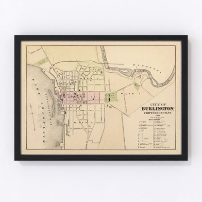 Vintage map of Burlington, Vermont, 1873, Chittenden County restored print