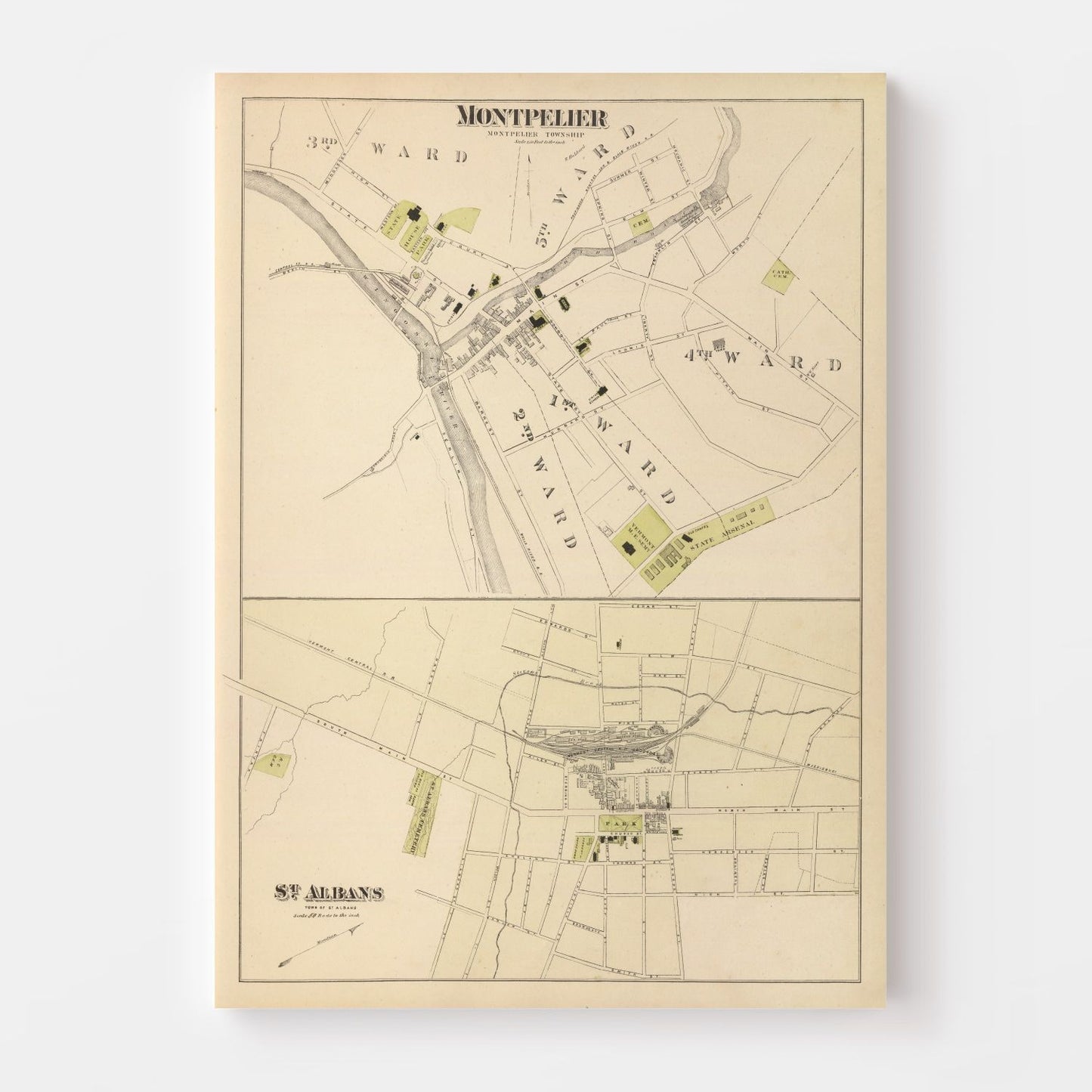 Vintage Map of Montpelier, Vermont, 1876
