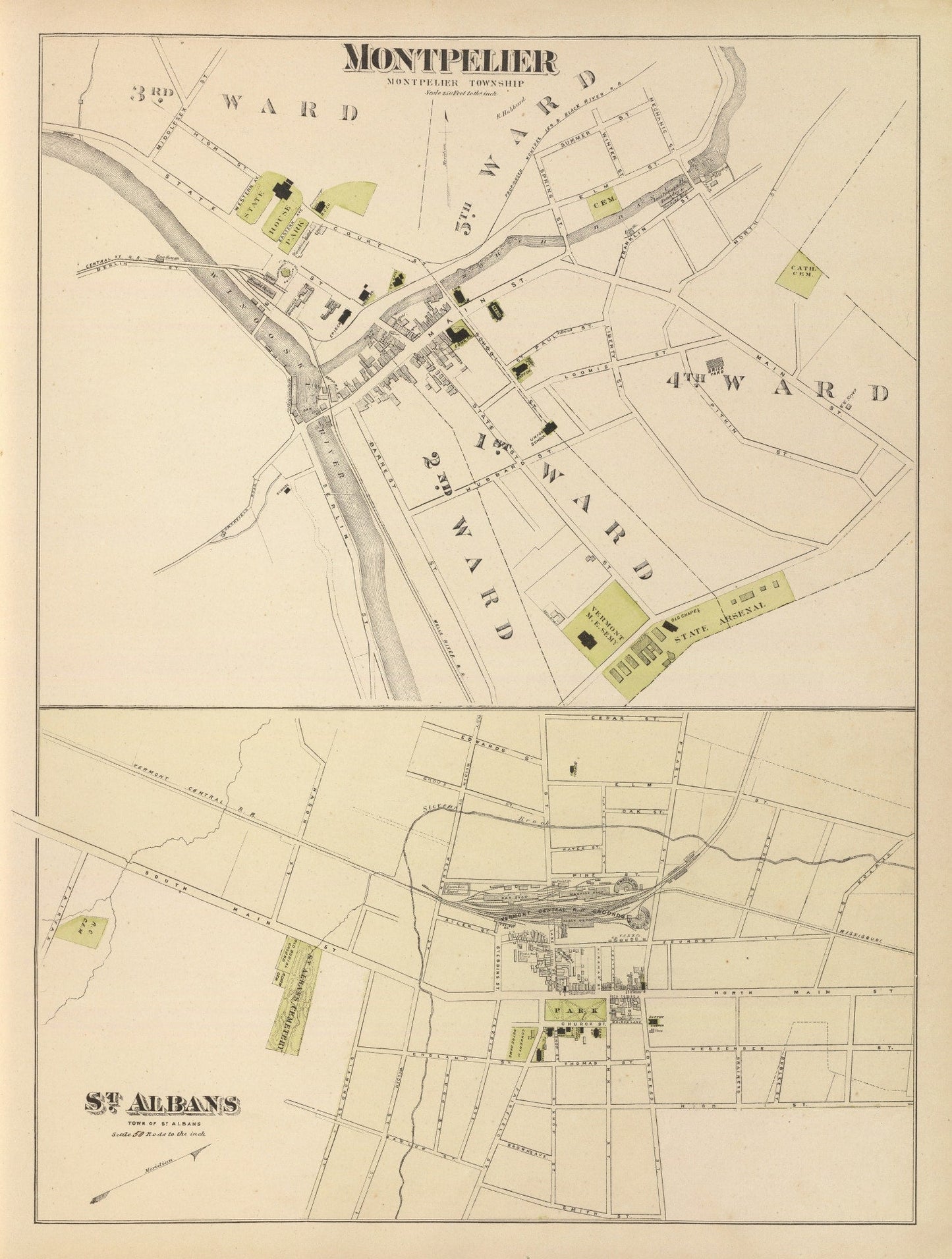 Vintage Map of Montpelier, Vermont, 1876
