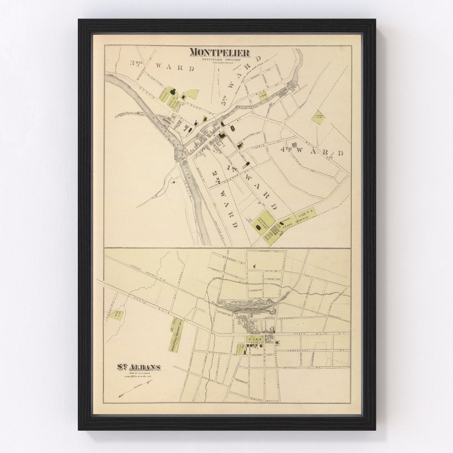 Vintage map of Montpelier, Washington County, Vermont, 1876