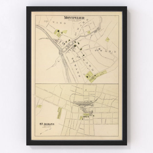 Vintage map of Montpelier, Washington County, Vermont, 1876