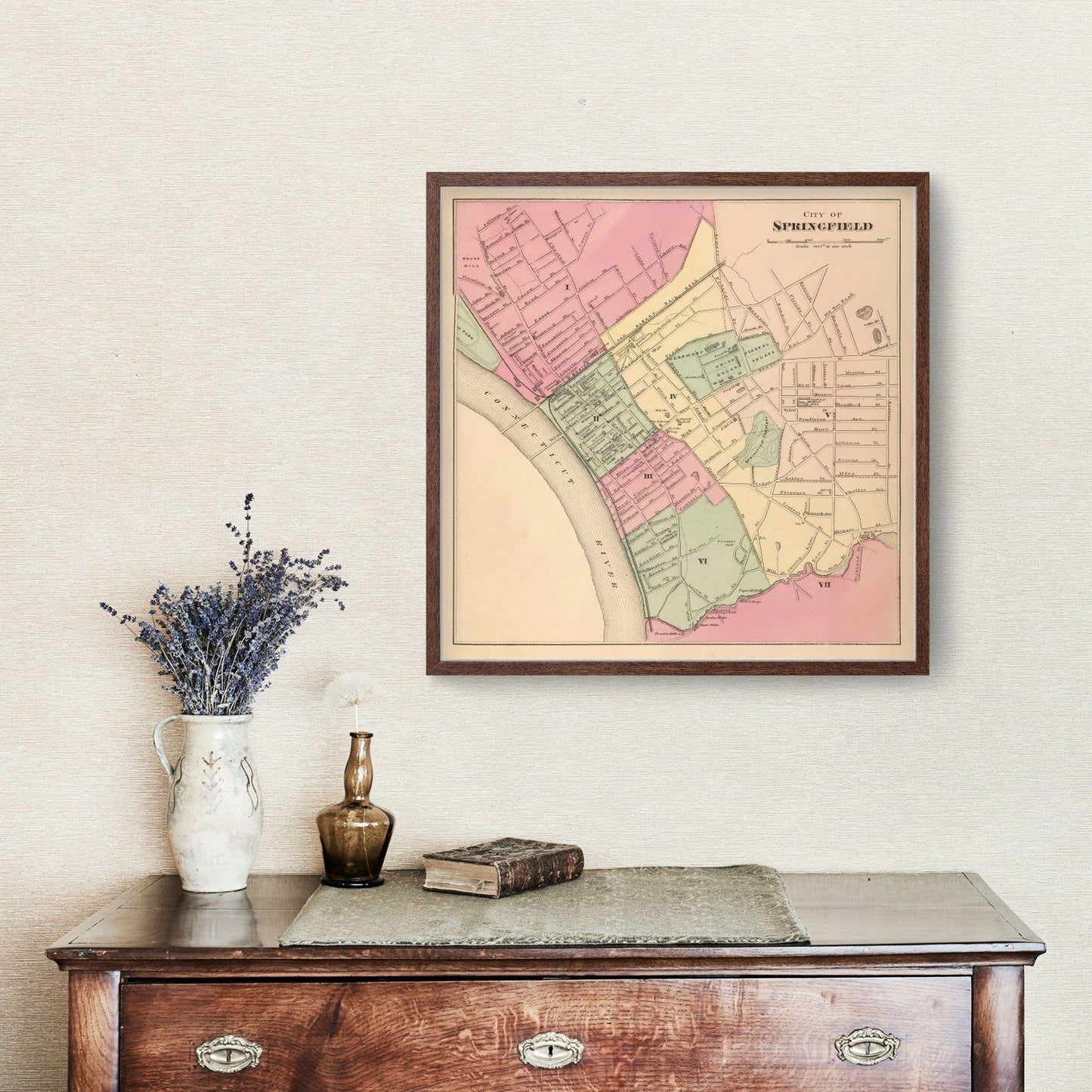 Vintage Map of Springfield, Massachusetts, 1871