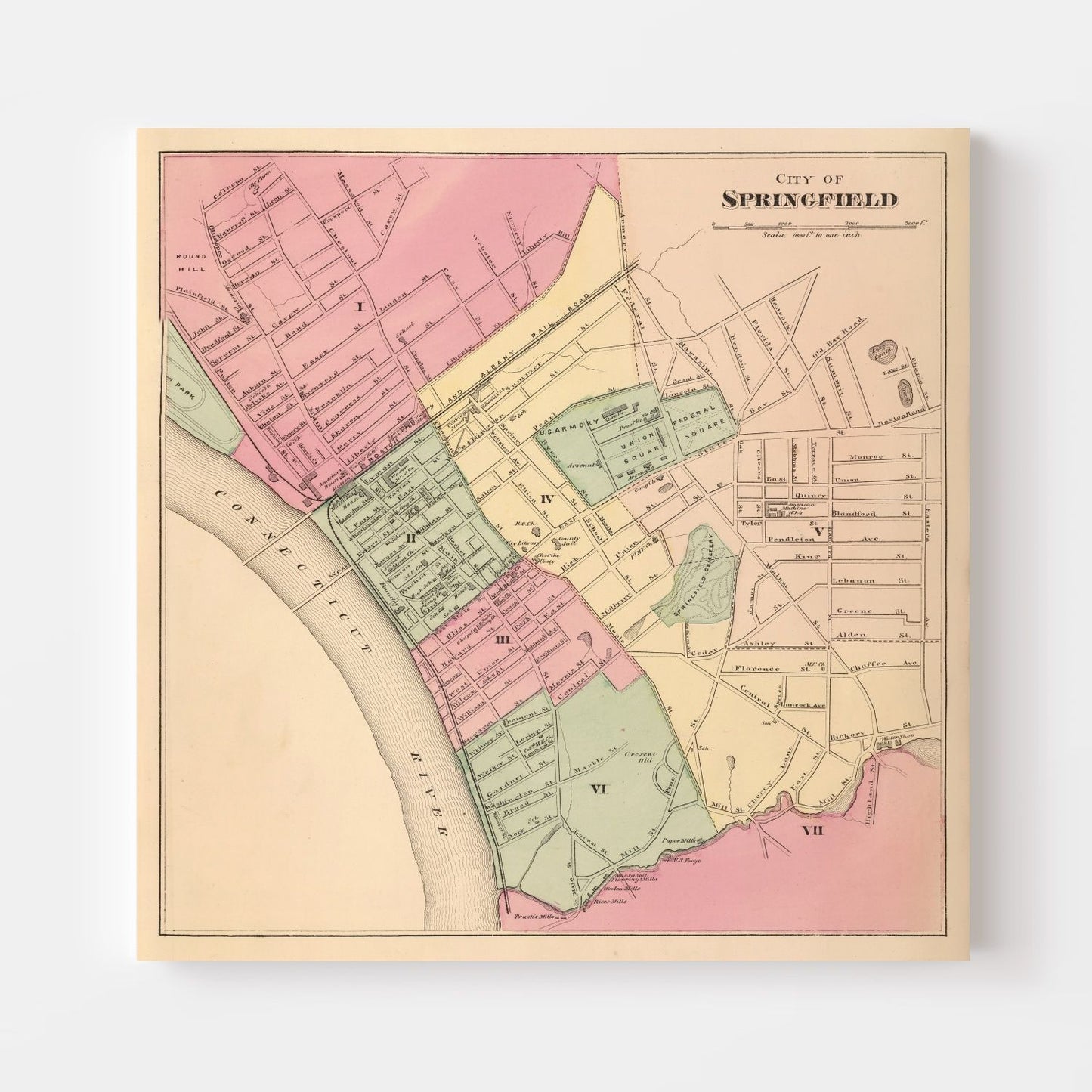 Vintage Map of Springfield, Massachusetts, 1871