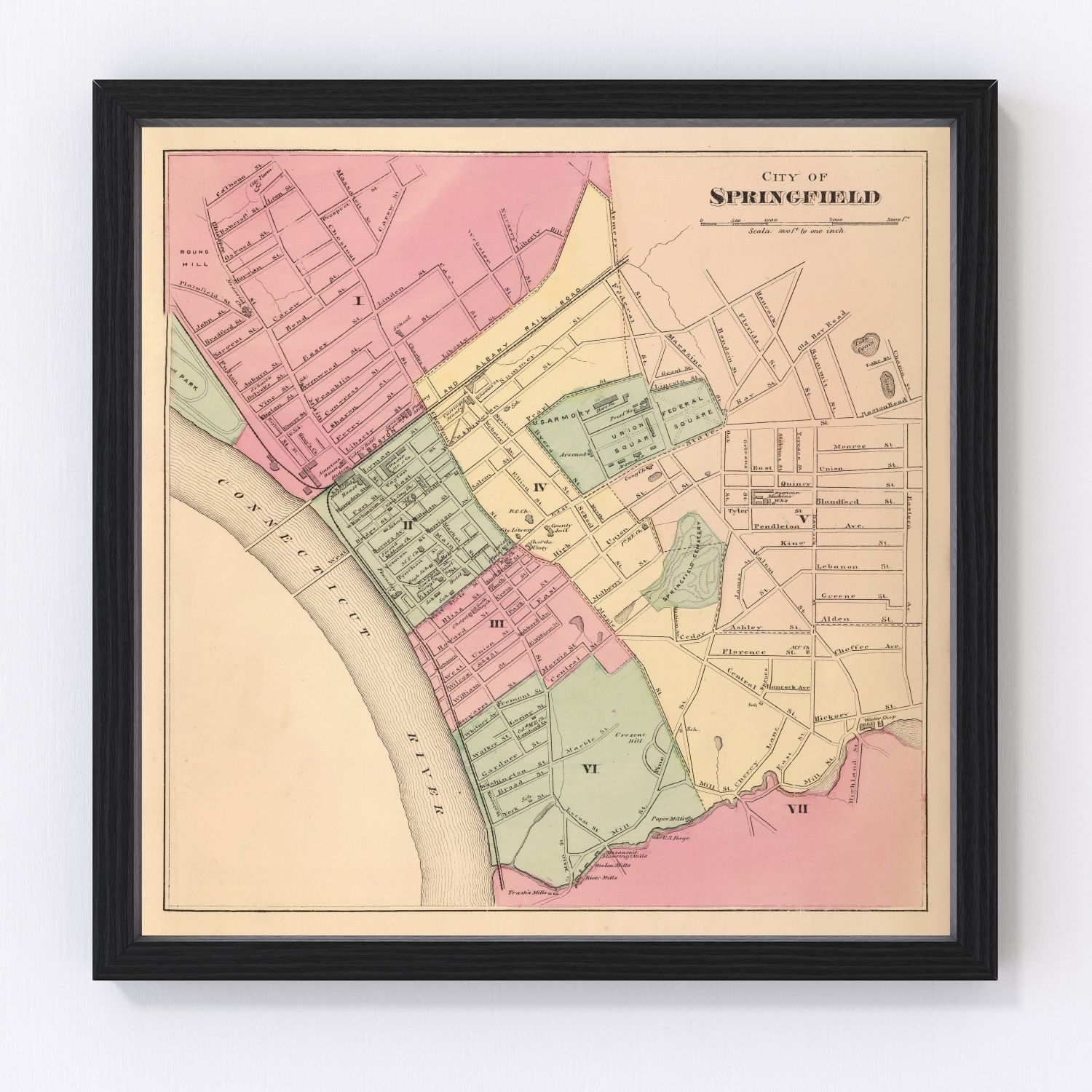 vintage map of Springfield, Massachusetts, 1871