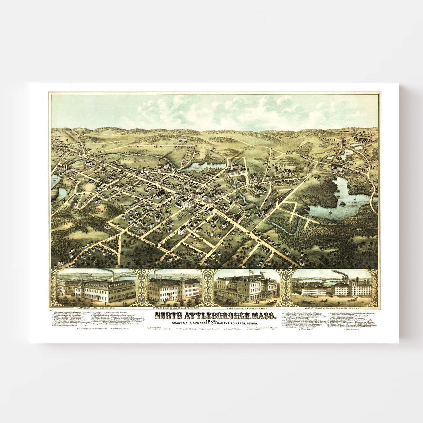 Vintage Map of North Attleborough, Massachusetts, 1878