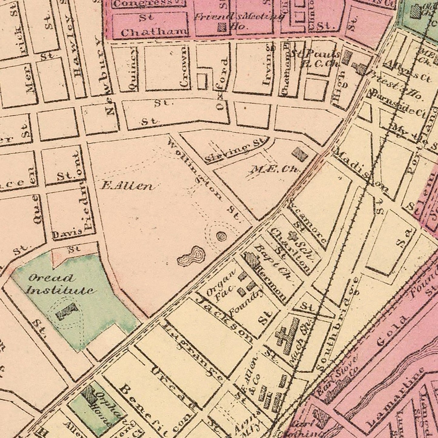 Vintage Map of Worcester, Massachusetts, 1871