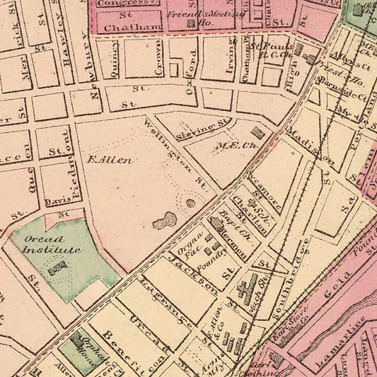 Vintage Map of Worcester, Massachusetts, 1871